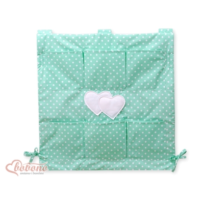 Culla Appesa Organizer Menta Pois Bianchi Cuori