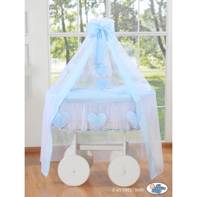 Culla Completa Neonato Baldacchino Ruote Grandi Blu Amelia