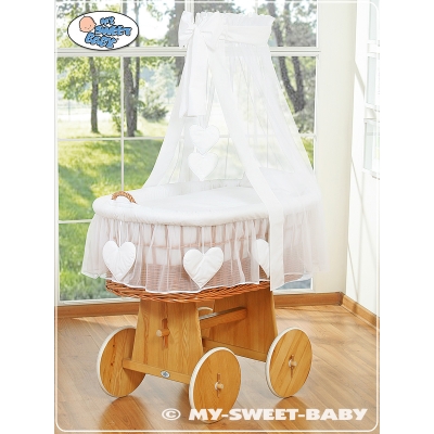Culla con Baldacchino Piccole Ruote Biancheria Set Bianca Amelia
