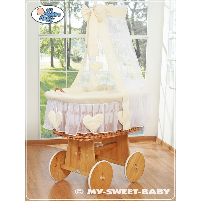 Culla con Baldacchino Piccole Ruote Biancheria Set Creme Amelia