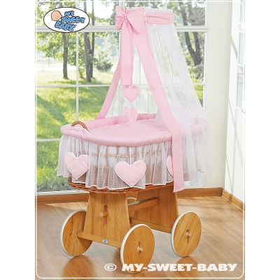 Imbottitura per culla in vimini con baldacchino rosa