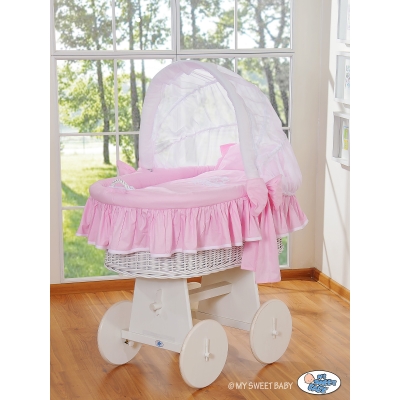 Culla con Cappotta Ruote Grandi Rosa Bianca Glamour