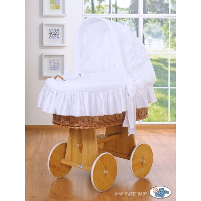 Culla con Cappottina Ruote Biancheria Set Bianca Notte