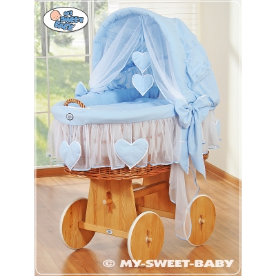 Culla con Cappottina Ruote Biancheria Set Blu Amelia