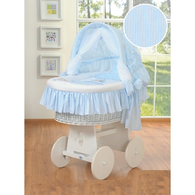 Culla con Cappottina Ruote Biancheria Set Blu Luca