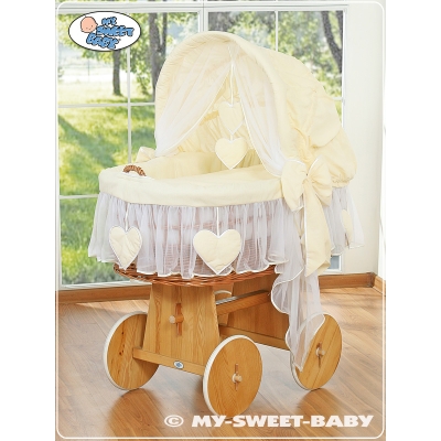 Culla con Cappottina Ruote Biancheria Set Creme Amelia