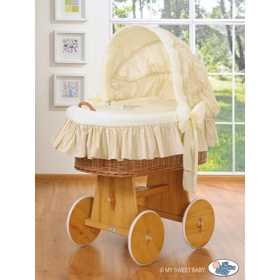 Culla con Cappottina Ruote Biancheria Set Creme Notte