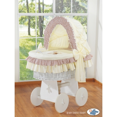 Culla con Cappottina Ruote Biancheria Set Marrone Nastro