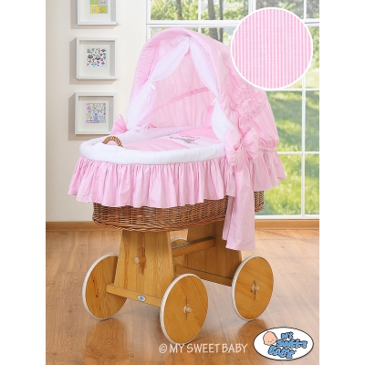 Culla con Cappottina Ruote Biancheria Set Rosa Luca