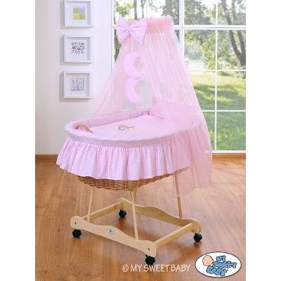 Culla di Vimini con Baldacchino Rosa Notte