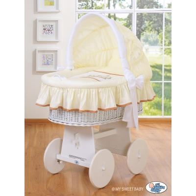 Culla in Vimini con Cappottina e Ruote Creme Barnaba