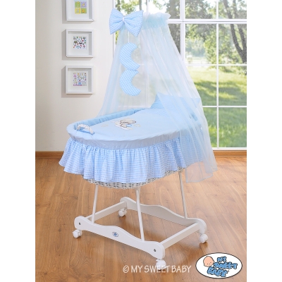 Culla in Vimini con Velo Blu Notte