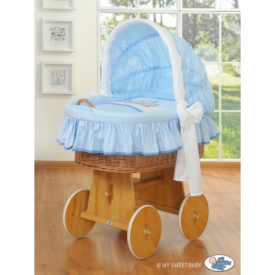 Culla in Vimini per Neonato Set di Biancheria Blu
