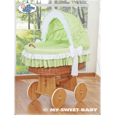 Culla in Vimini per Neonato Set di Biancheria Verde Bella