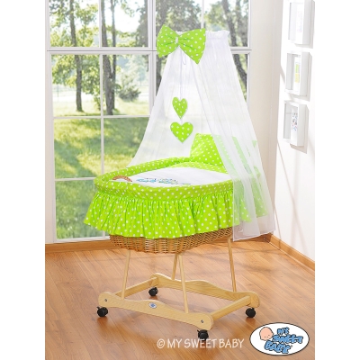 Culla Neonato Rotelle e Baldacchino Verde Gufi