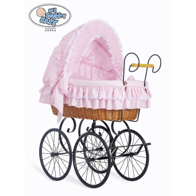 Culla Neonato Stile Vintage Retrò Vimini Rosa Vittoria per Ragazze