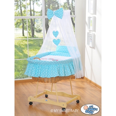 Culla per Bambini Piccole Ruote Velo Turchese Gufi