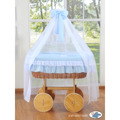 Culla per Bambini Ruote e Velo Deluxe Blu Bella Ragazzo