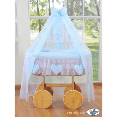 Culla vimini con zanzariera blu