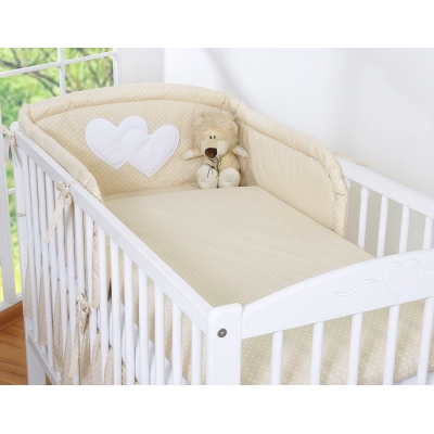 Lenzuola per Lettino Neonato 2 parti Beige Pois Bianchi Cuori