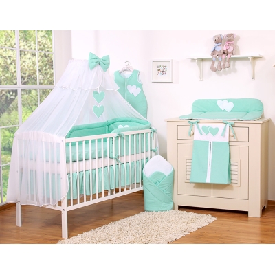 Lenzuolo Culla con Zanzariera 7 parti Menta Cuori