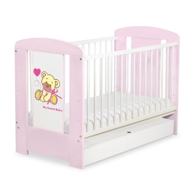 Lettino in Legno 120x60cm con Cassetto Standard Rosa Nastro