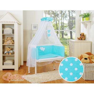Lettino Neonati da Attaccare Turchese Pois Bianchi Cuori