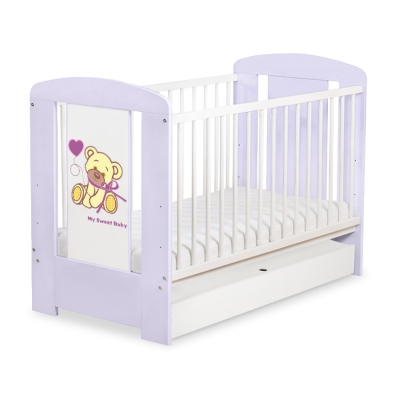 Lettino Neonato con Cassetto 120x60cm Standard Lilla Nastro