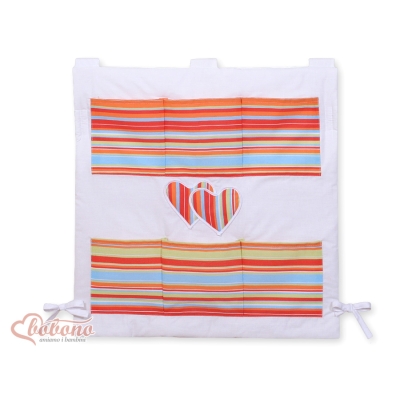 Organizer con 6 Tasche per Culla Arancio a Strisce Cuori