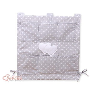 Organizer con 6 Tasche per Culla Grigio Pois Bianchi Cuori