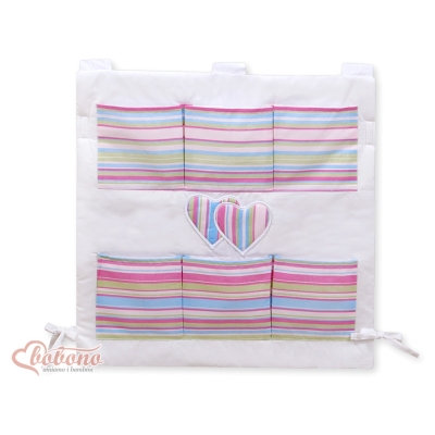 Organizer con 6 Tasche per Culla Lilla a Strisce Cuori