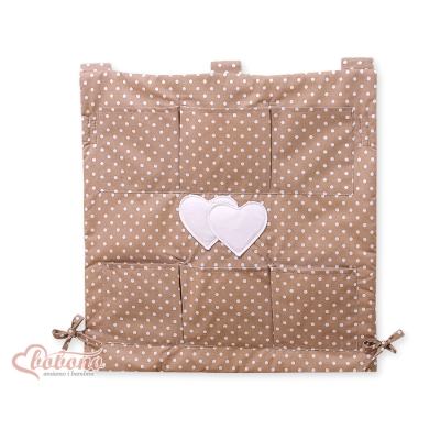 Organizer con 6 Tasche per Culla Marrone Pois Bianchi Cuori