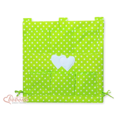 Organizer con 6 Tasche per Culla Verde Pois Bianchi Cuori