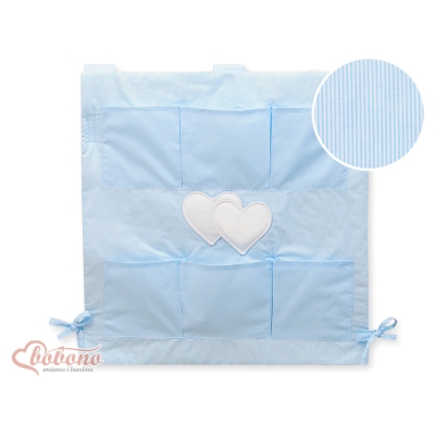 Organizer con 6 Tasche per Lettino Blu a Strisce Cuori