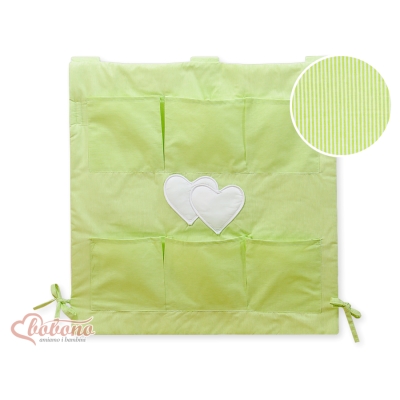 Organizer con 6 Tasche per Lettino Verde a Strisce Cuori