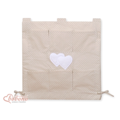Organizer Portaoggetti in Cotone da Appendere al Lettino Beige Pois Bianchi Cuori