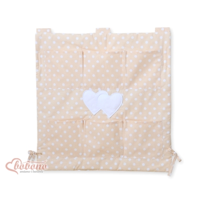 Organizer Portaoggetti in Cotone da Appendere al Lettino Beige Pois Bianchi Cuori