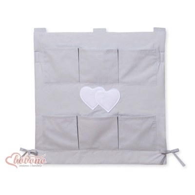 Organizer Portaoggetti in Cotone da Appendere al Lettino Grigio Cuori