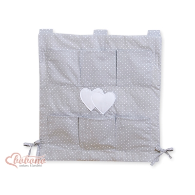 Organizer Portaoggetti in Cotone da Appendere al Lettino Grigio Pois Bianchi Cuori