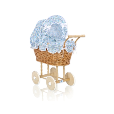 Passeggino in Vimini per le Bambole Blu Fiori Fiori
