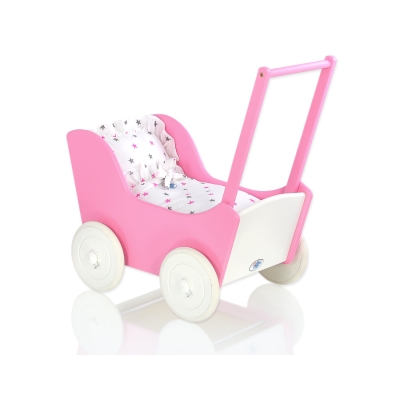 Passeggino per Bambole Legno Biancheria Bianca