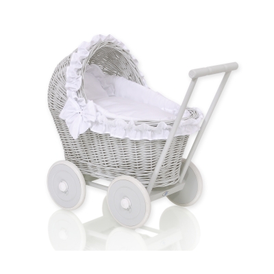 Passeggino per le Bambole Vimini Bianca Grigio