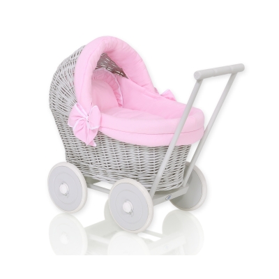 Passeggino per le Bambole Vimini Rosa Grigio