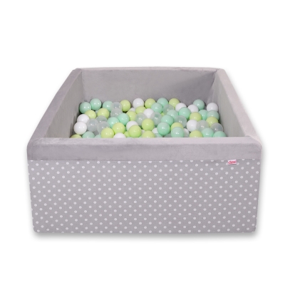 Piscina di Palline con 200 Palline Colorate Quadrato Grigio Pois Bianchi