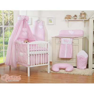 Set Biancheria da Lettino con Baldacchino 7 parti Rosa Pois Bianchi Cuori