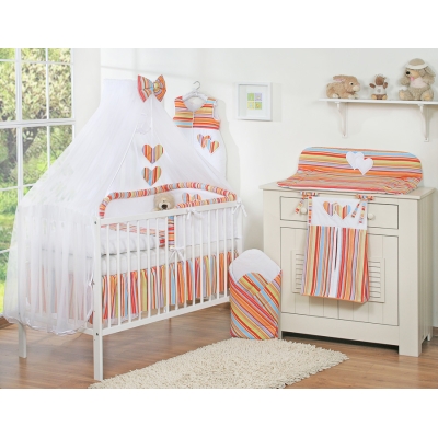 Set Biancheria da Lettino con Zanzariera 7 parti Arancio a Strisce Cuori