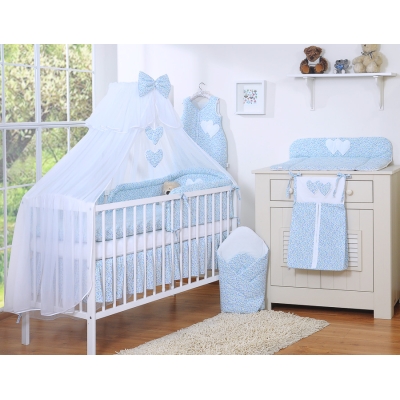 Set Biancheria da Lettino con Zanzariera 7 parti Blu Fiori Fiori Cuori