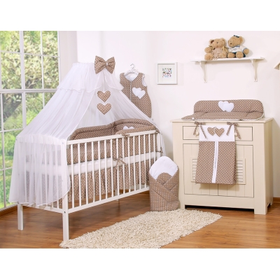 Set Biancheria da Lettino con Zanzariera 7 parti Marrone Pois Bianchi Cuori