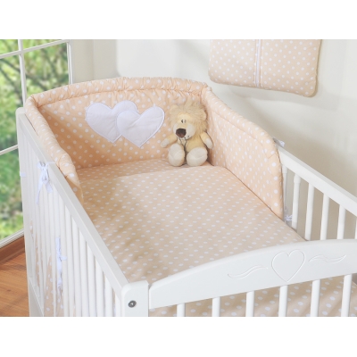 Set Biancheria da Letto 2 parti Beige Pois Bianchi Cuori