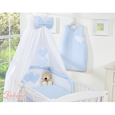 Set Biancheria da Letto con Baldacchino 5 parti Blu a Scacchi Cuori